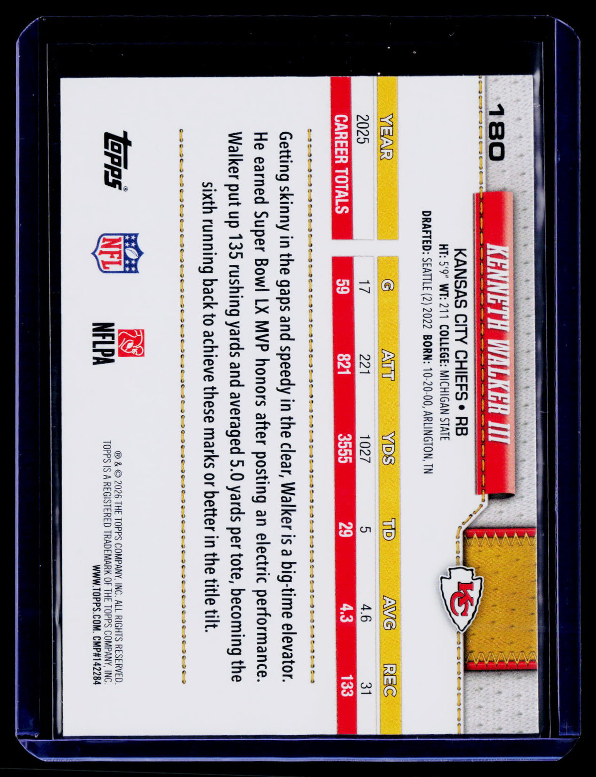 2026 Topps Flagship #180 Kenneth Walker III Topps Logo Foilboard