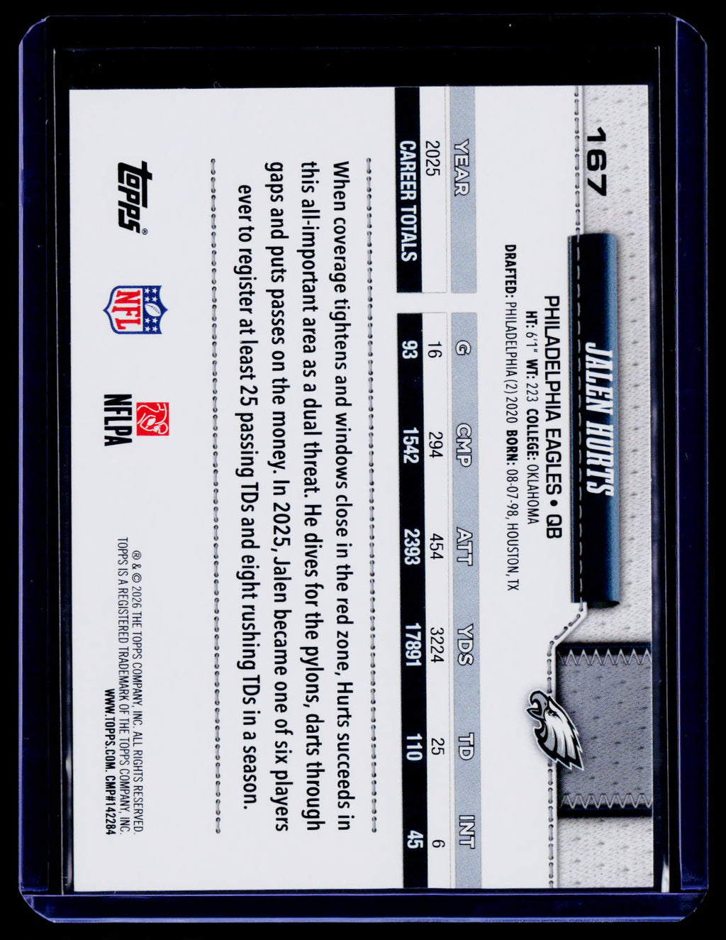 2026 Topps Flagship #167 Jalen Hurts Topps Logo Foilboard