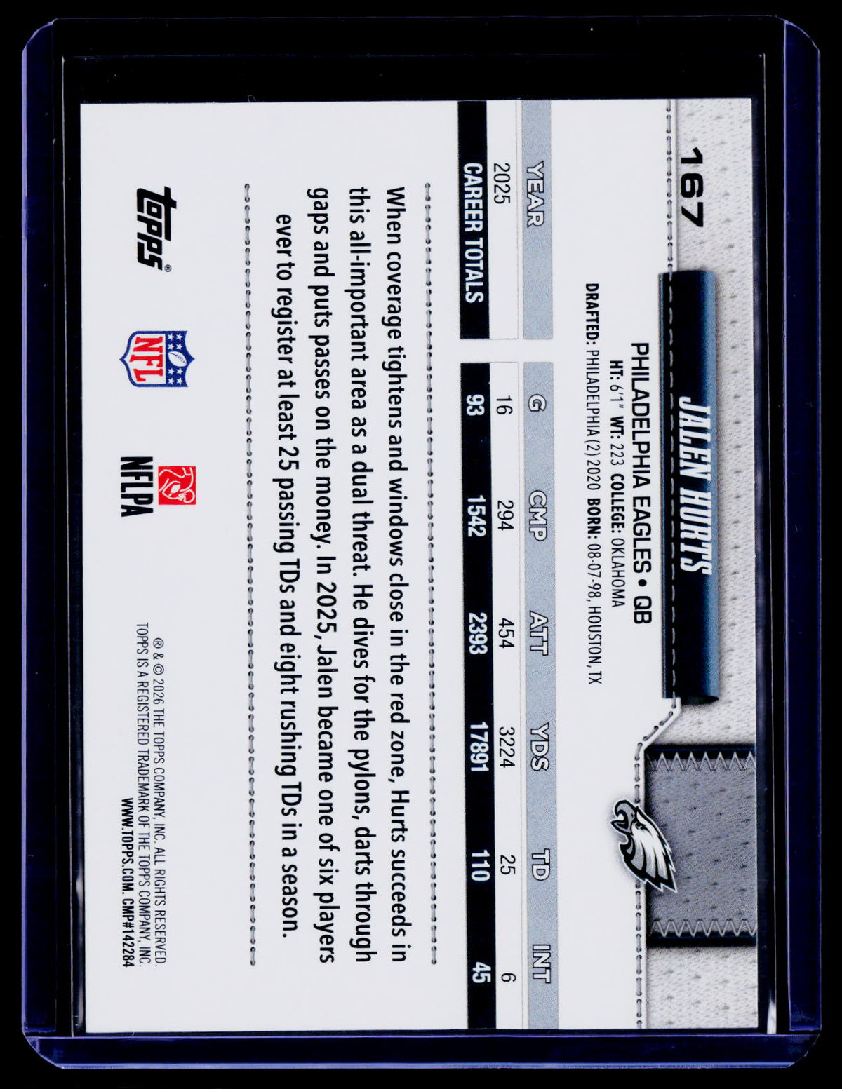 2026 Topps Flagship #167 Jalen Hurts Topps Logo Foilboard