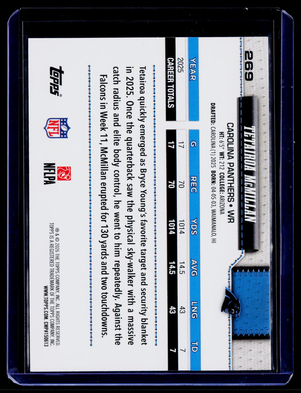 2026 Topps Flagship #269 Tetairoa McMillan Topps Logo Foilboard