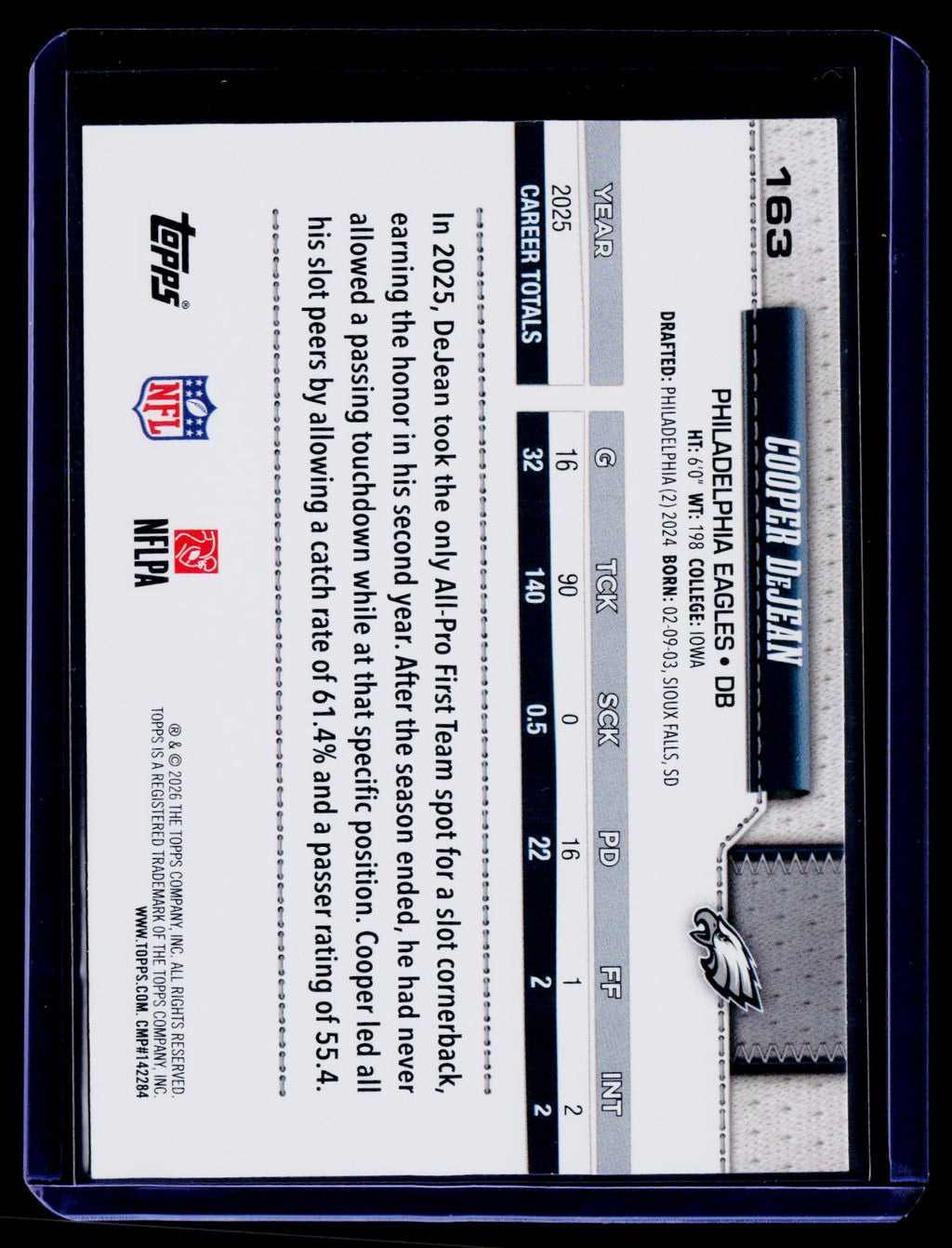 2026 Topps Flagship #163 Cooper DeJean Topps Logo Foilboard