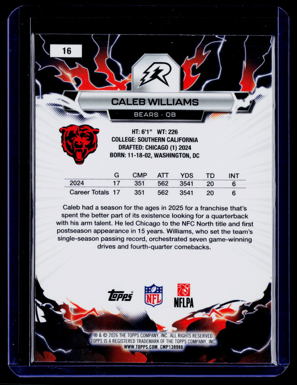 2025 Topps Resurgence #16 Caleb Williams Navy Surge Refractor #/275