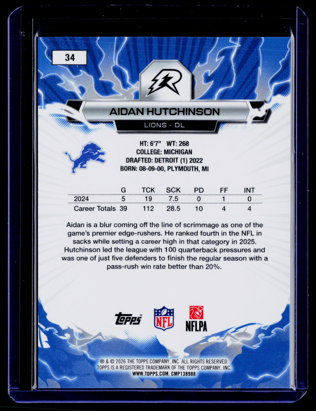 2025 Topps Resurgence #34 Aidan Hutchinson Aqua Surge Refractor #/250