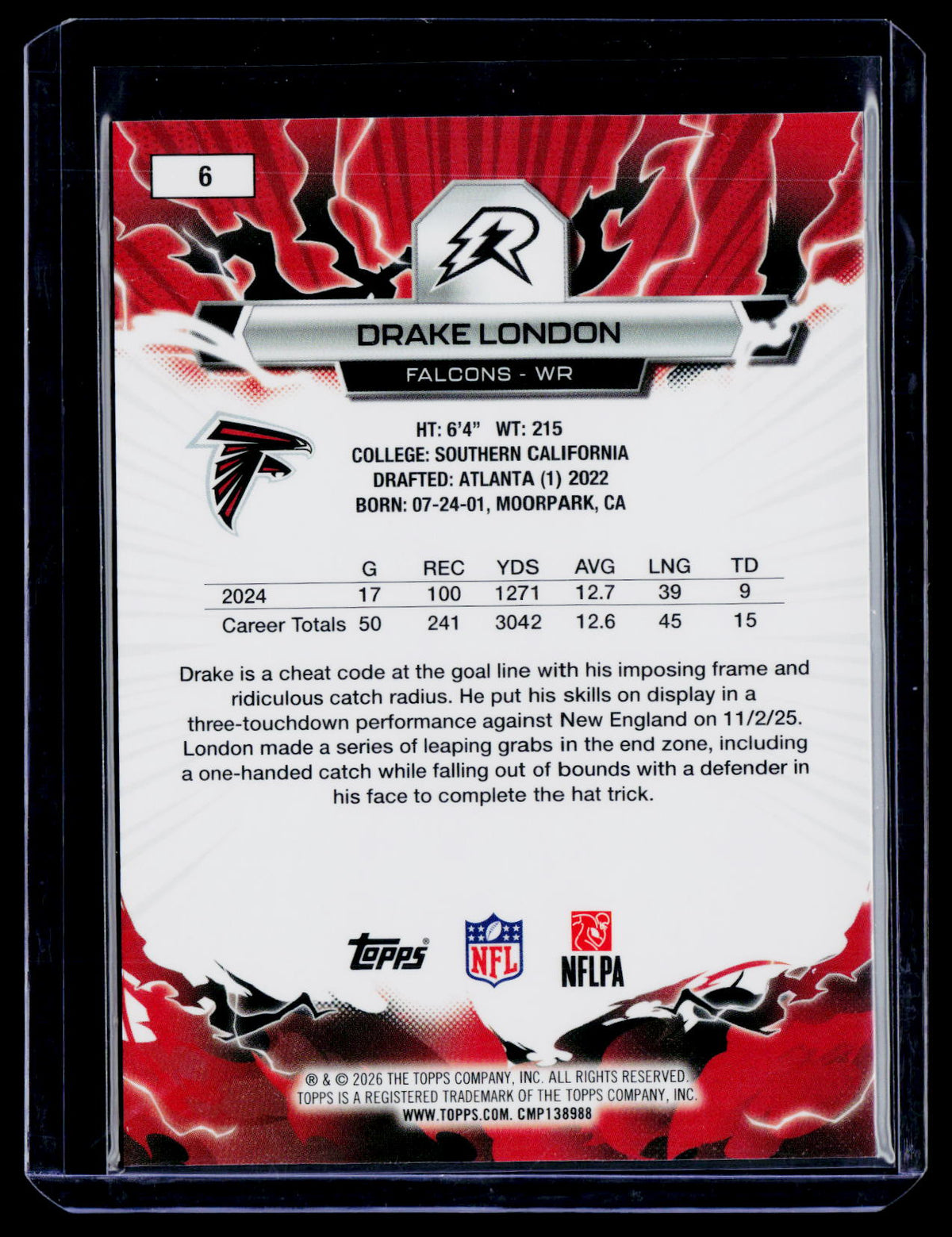 2025 Topps Resurgence #6 Drake London Blue Surge Refractor #/99