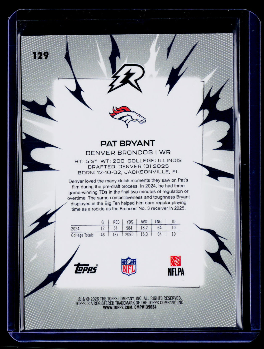 2025 Topps Resurgence #129 Pat Bryant Gold Power Surge Refractor #/50