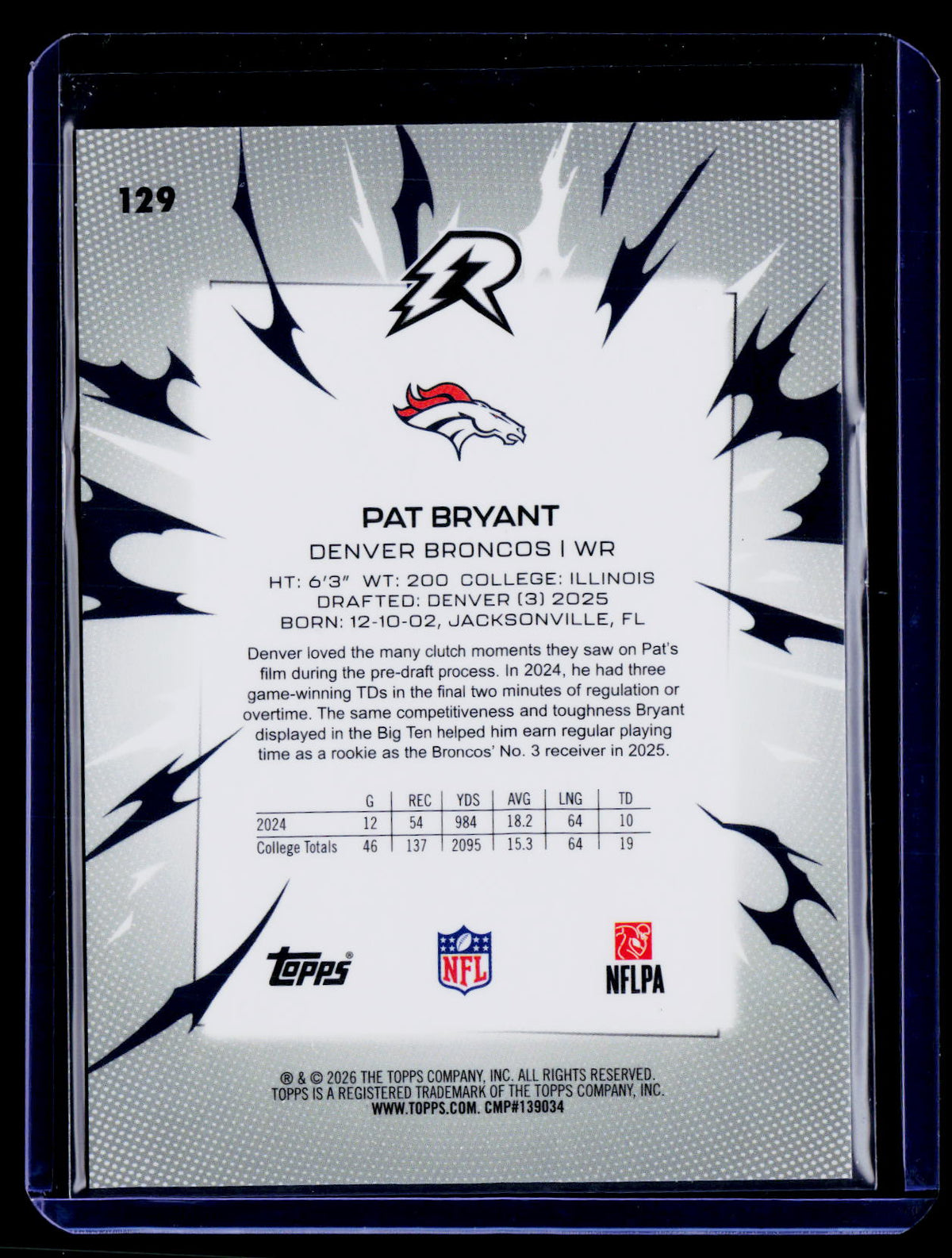 2025 Topps Resurgence #129 Pat Bryant Gold Power Surge Refractor #/50