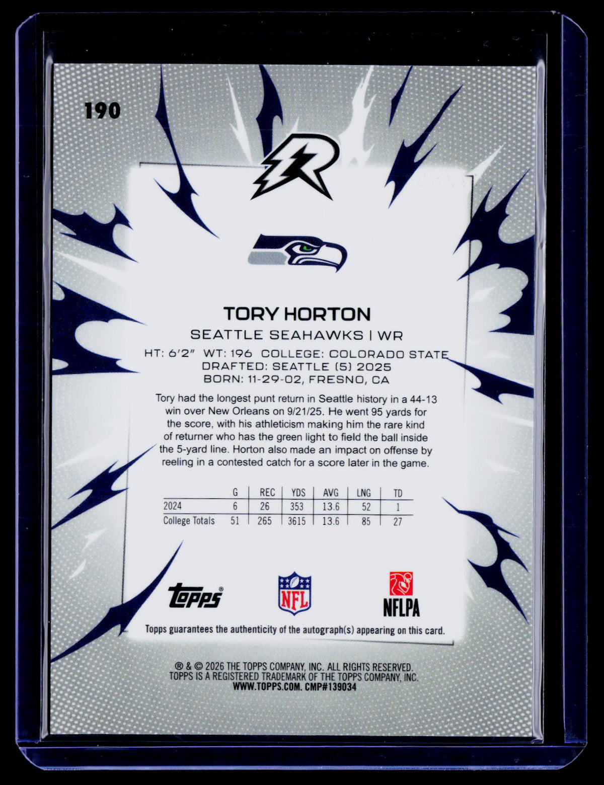 2025 Topps Resurgence #190 Tory Horton Signatures Magenta Surge Refractor #/299