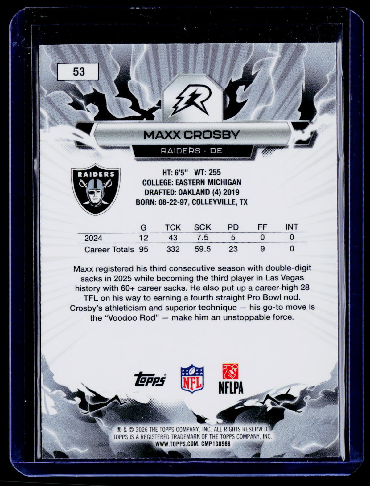 2025 Topps Resurgence #53 Maxx Crosby Black & White Surge Refractor #/399