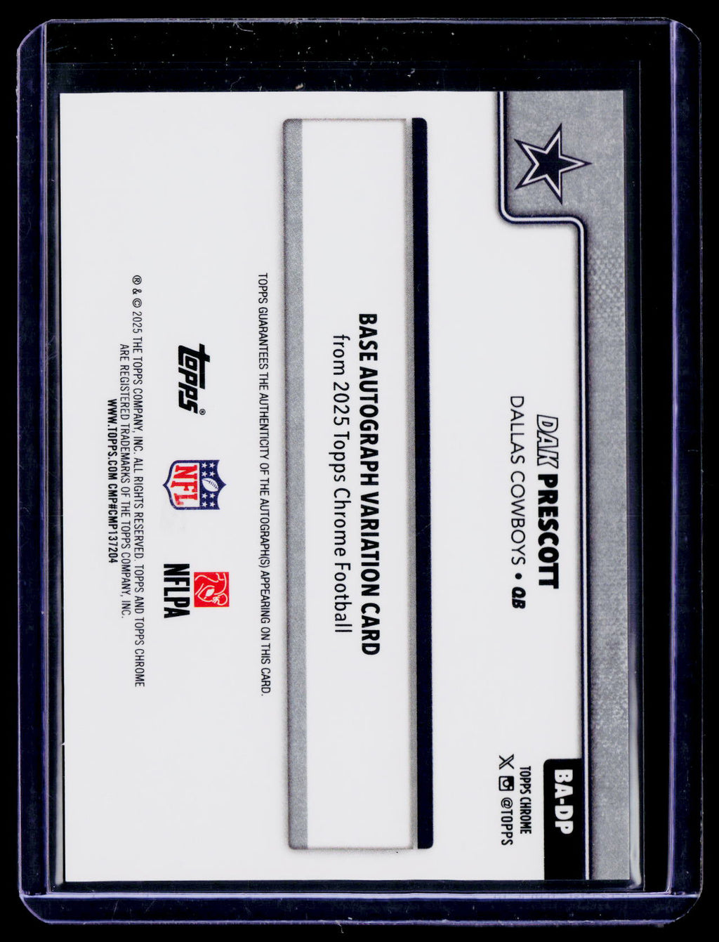 2025 Topps Chrome #BA-DP Dak Prescott Chrome Autographs Green Lava Refractor /99
