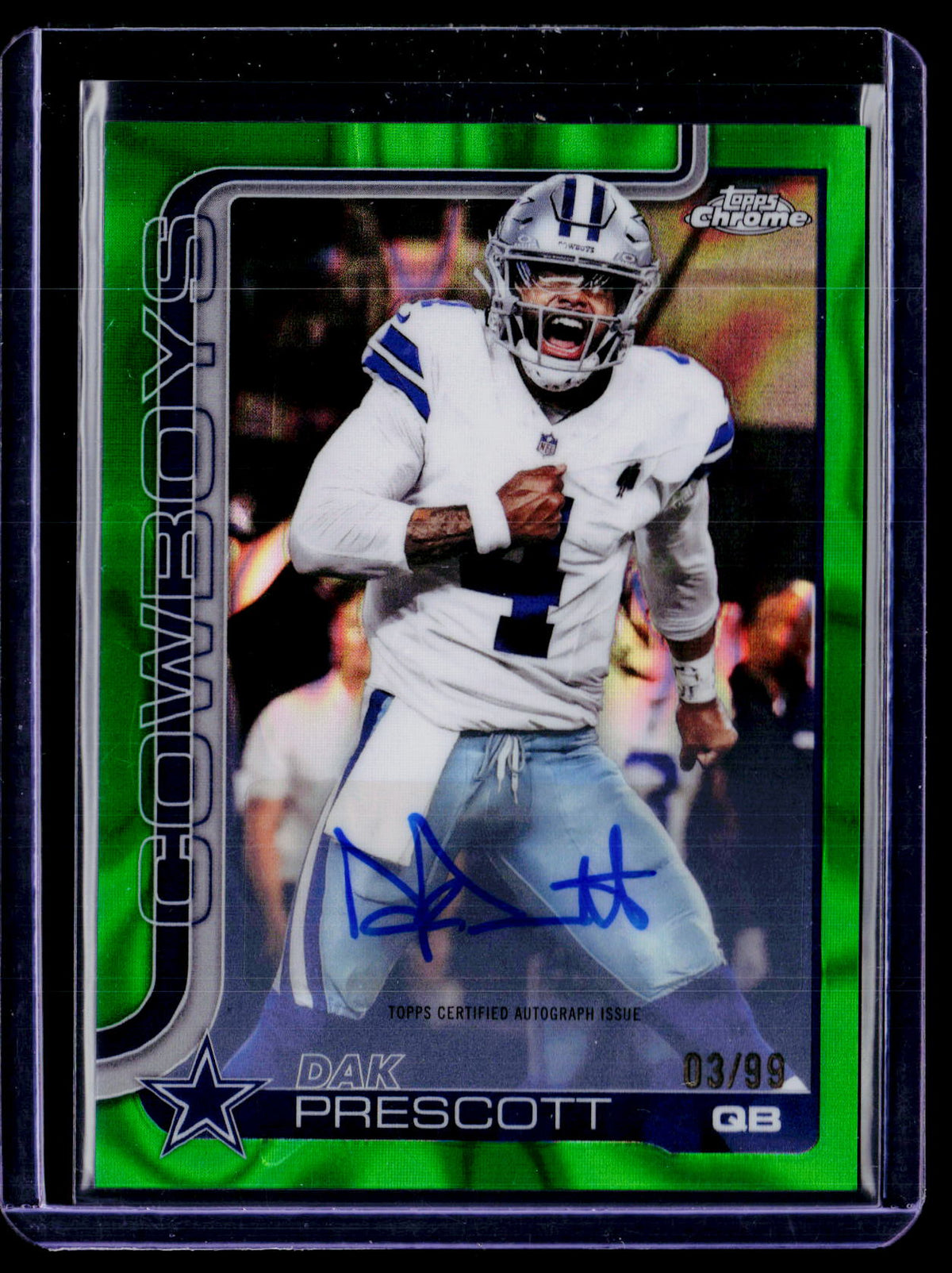 2025 Topps Chrome #BA-DP Dak Prescott Chrome Autographs Green Lava Refractor /99