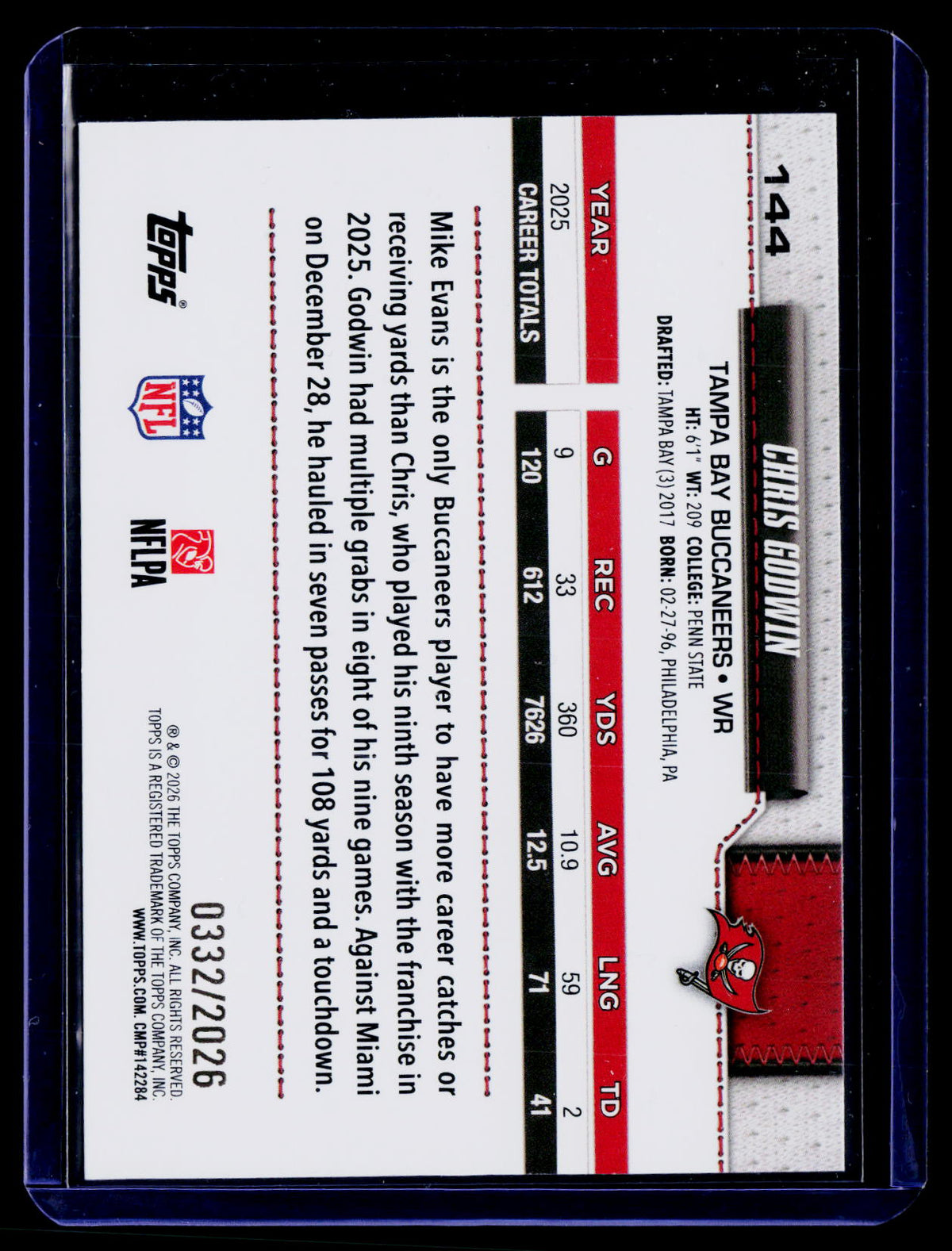 2026 Topps Flagship #144 Chris Godwin Gold #/2026