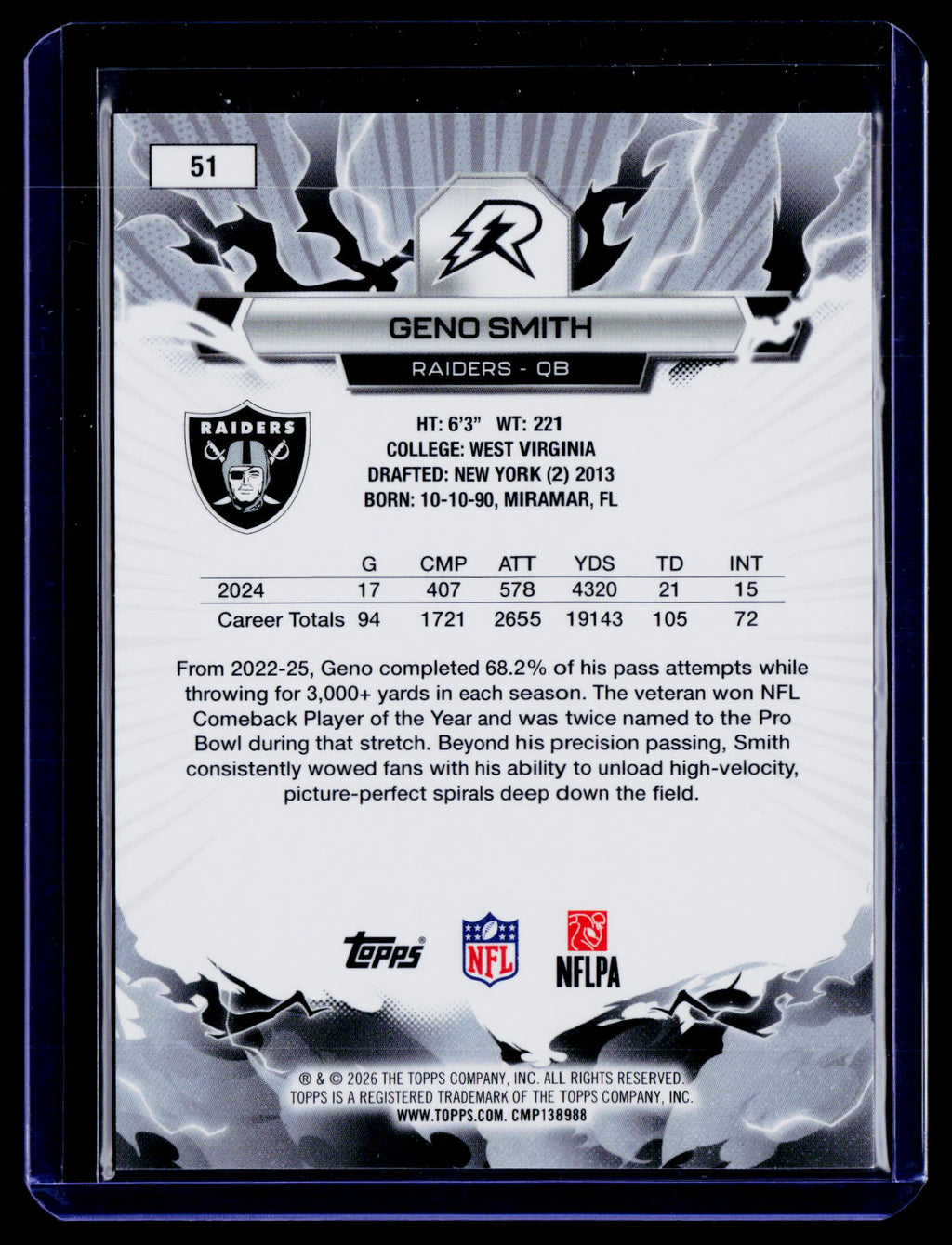 2025 Topps Resurgence #51 Geno Smith Lime Green Power Surge Refractor #/15