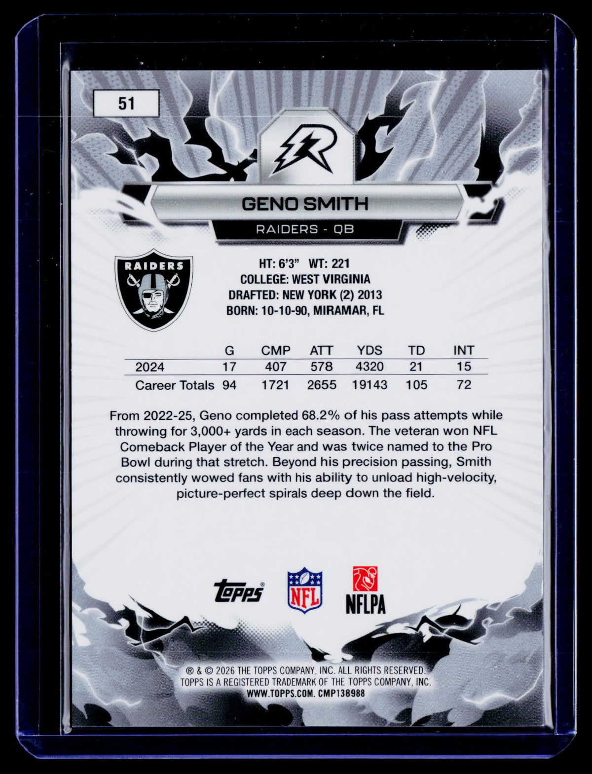 2025 Topps Resurgence #51 Geno Smith Lime Green Power Surge Refractor #/15