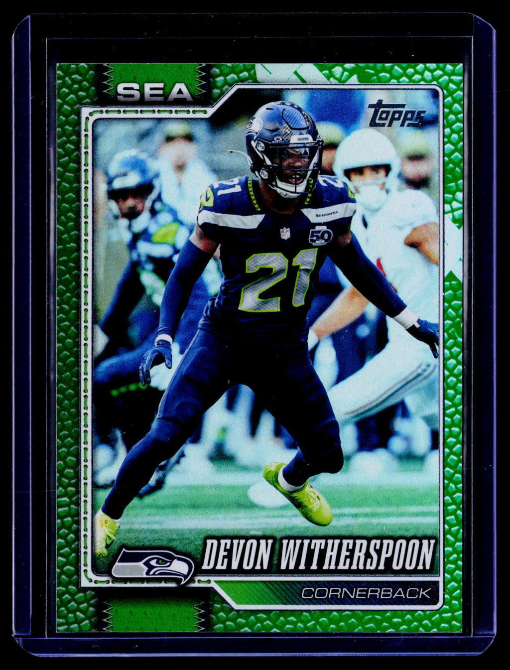 2026 Topps Flagship #179 Devon Witherspoon Green Football #/99