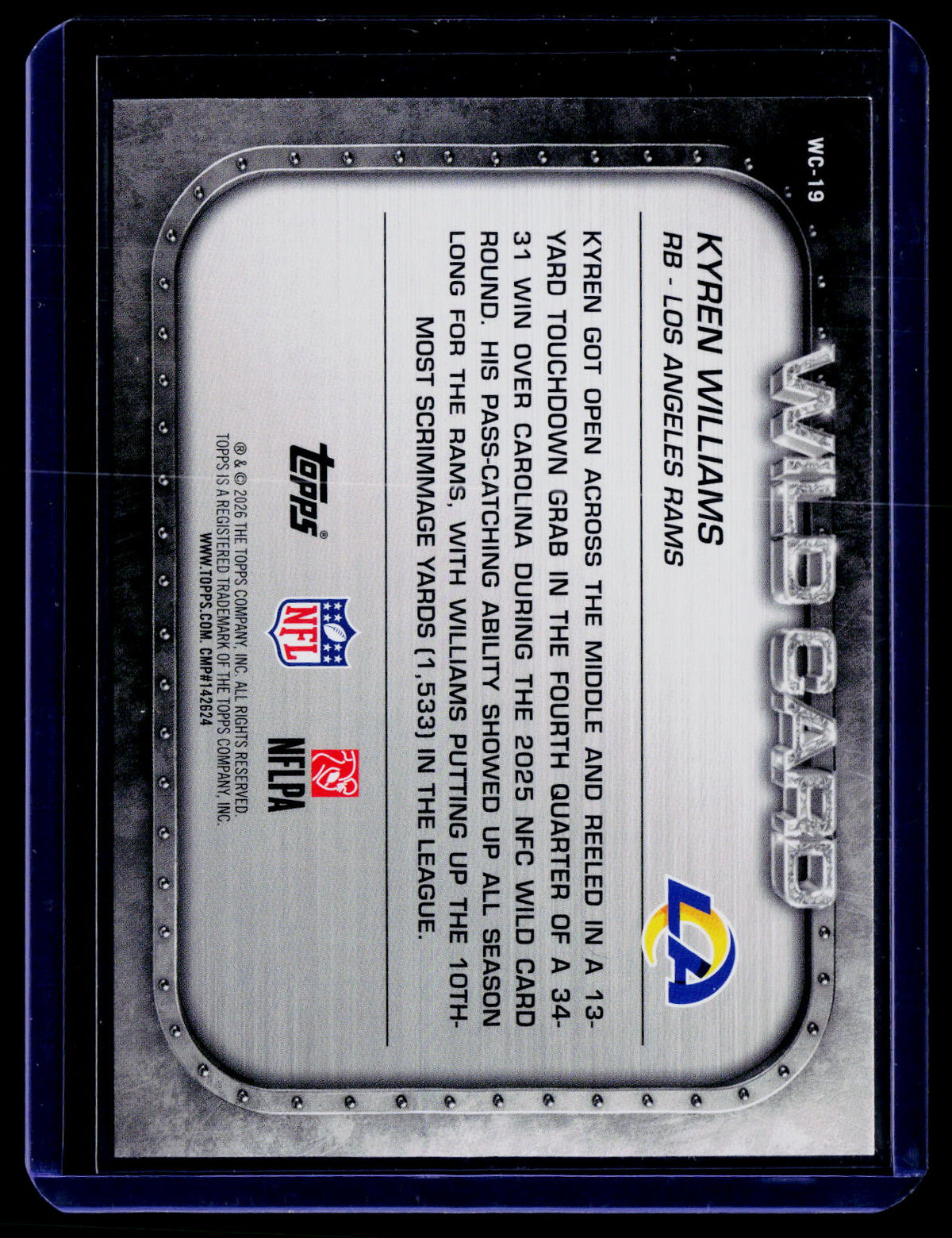 2026 Topps Flagship #WC-19 Kyren Williams Wild Card Moments Blue #/150
