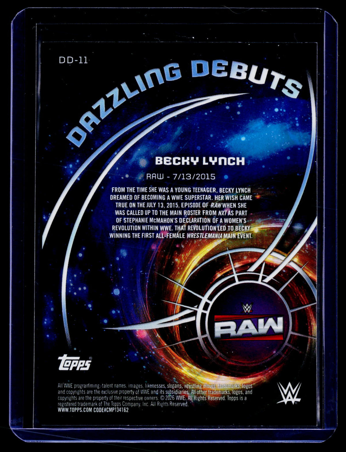 2026 Topps Universe WWE #DD-11 Becky Lynch Dazzling Debuts Aqua Speckle #/299