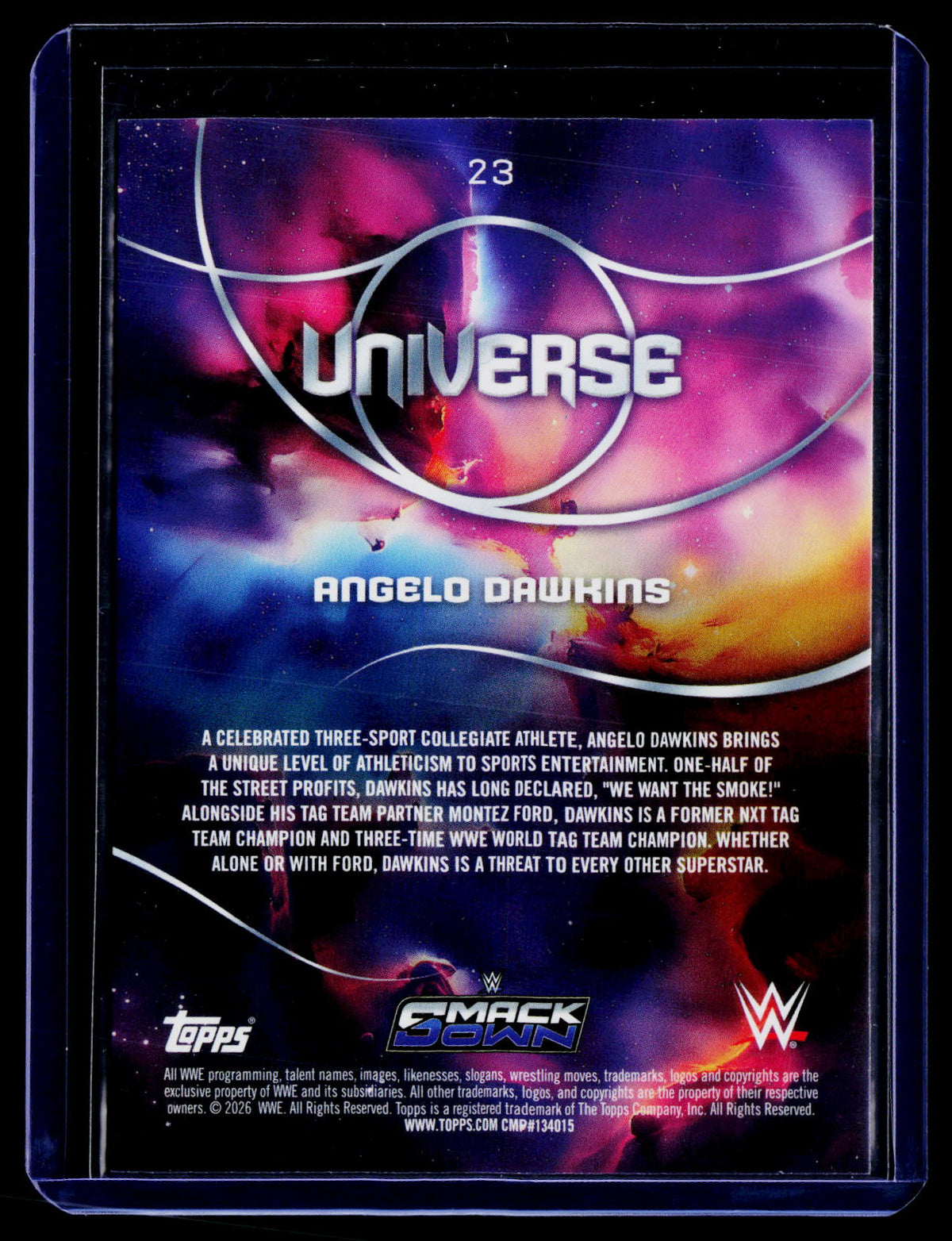 2026 Topps Universe WWE #23 Angelo Dawkins Blue Pulse #/199