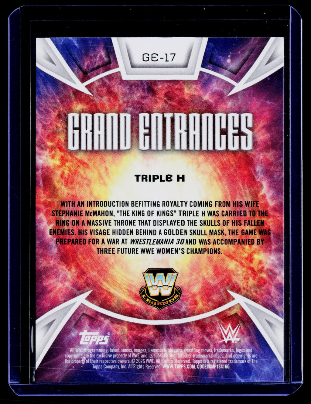 2026 Topps Universe WWE #GE-17 Triple H Grand Entrances Blue Pulse #/199