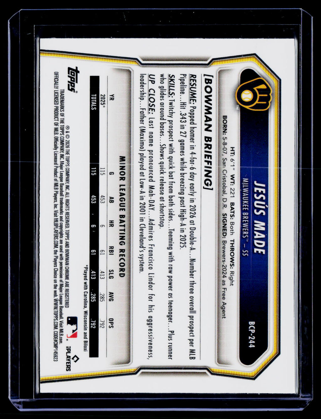 2026 Bowman Chrome #BCP-244 Jesús Made AL/NL Logofractor