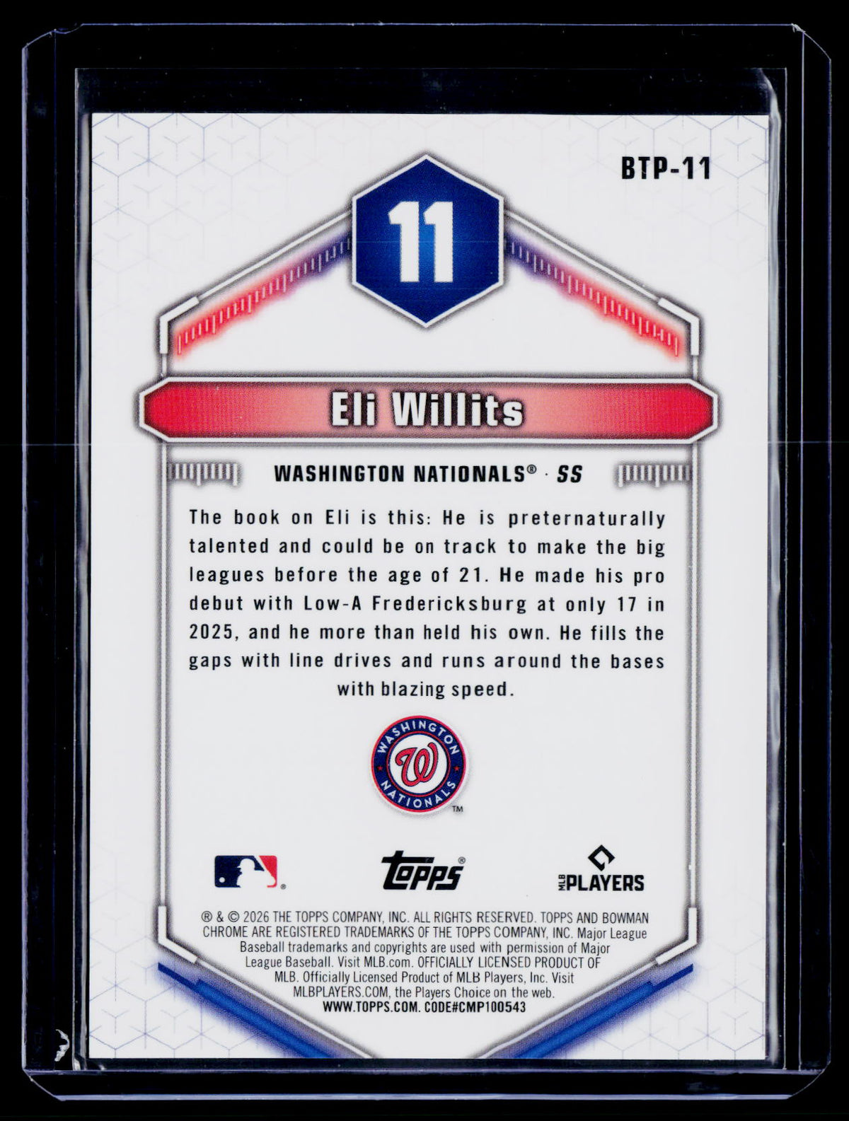 2026 Bowman #BTP-11 Eli Willits Bowman Scouts' Top 100 Gold Refractor #/50
