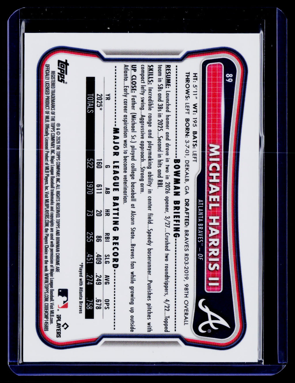 2026 Bowman Chrome #89 Michael Harris II Gold Refractor #/50