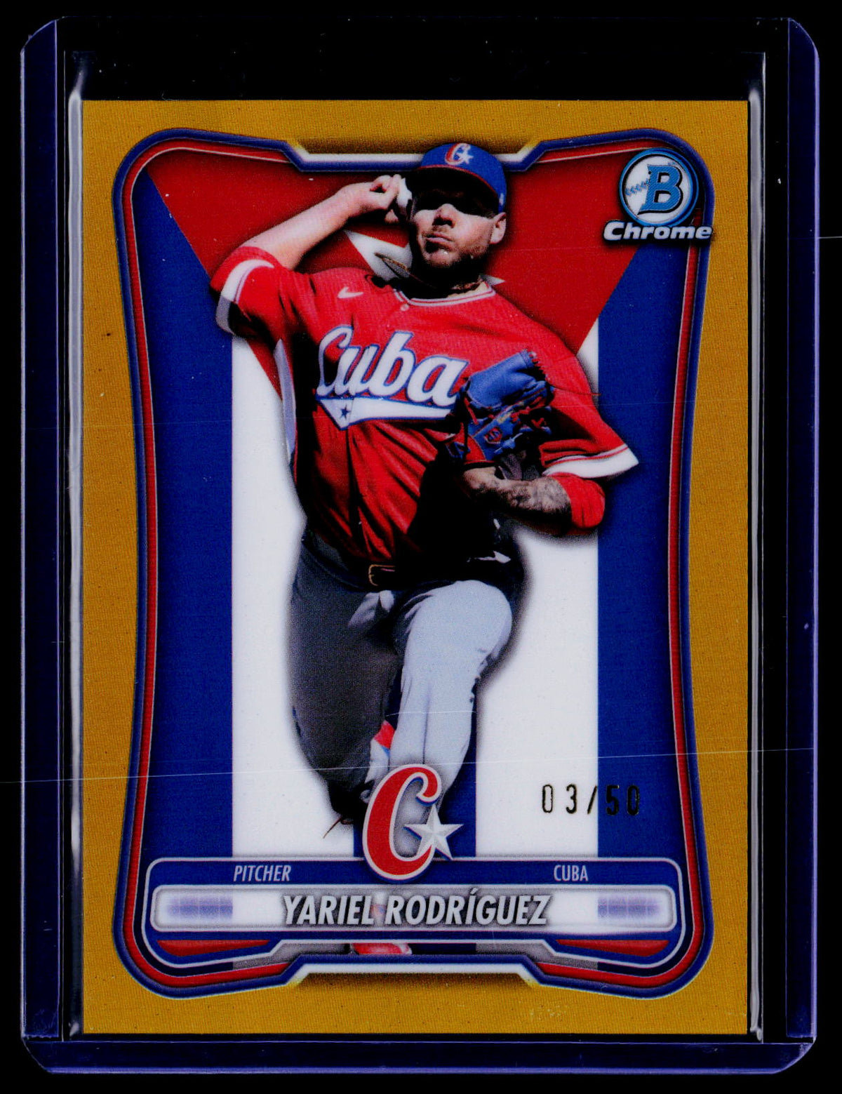 2026 Bowman Chrome #WBC-45 Yariel Rodríguez WBC Flag Gold Refractor #/50