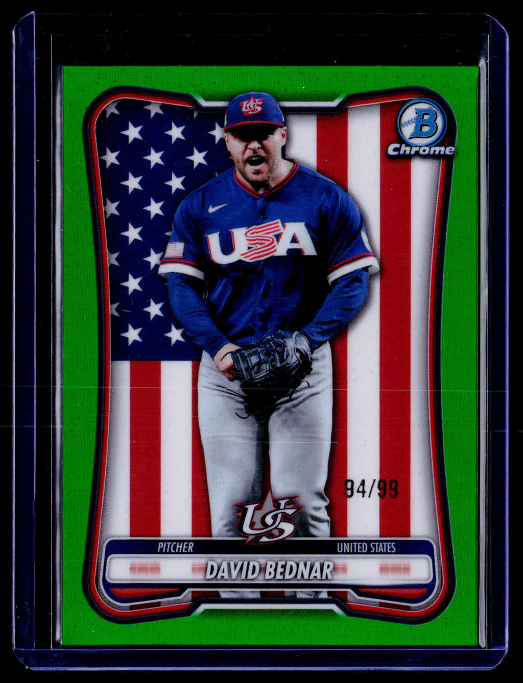 2026 Bowman Chrome #WBC-28 David Bednar WBC Flag Green Refractor #/99